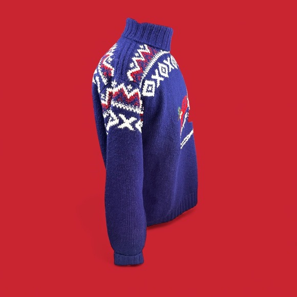 Polo Ralph Lauren Vintage Mens Skiing Turtleneck Sweater Blue Wool XL Hand Knit - Picture 3 of 9